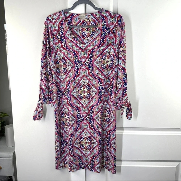 Chicos Gorgeous Printed tie sleeve Dress size‎ 0 US Small spring colors travel - Picture 1 of 8